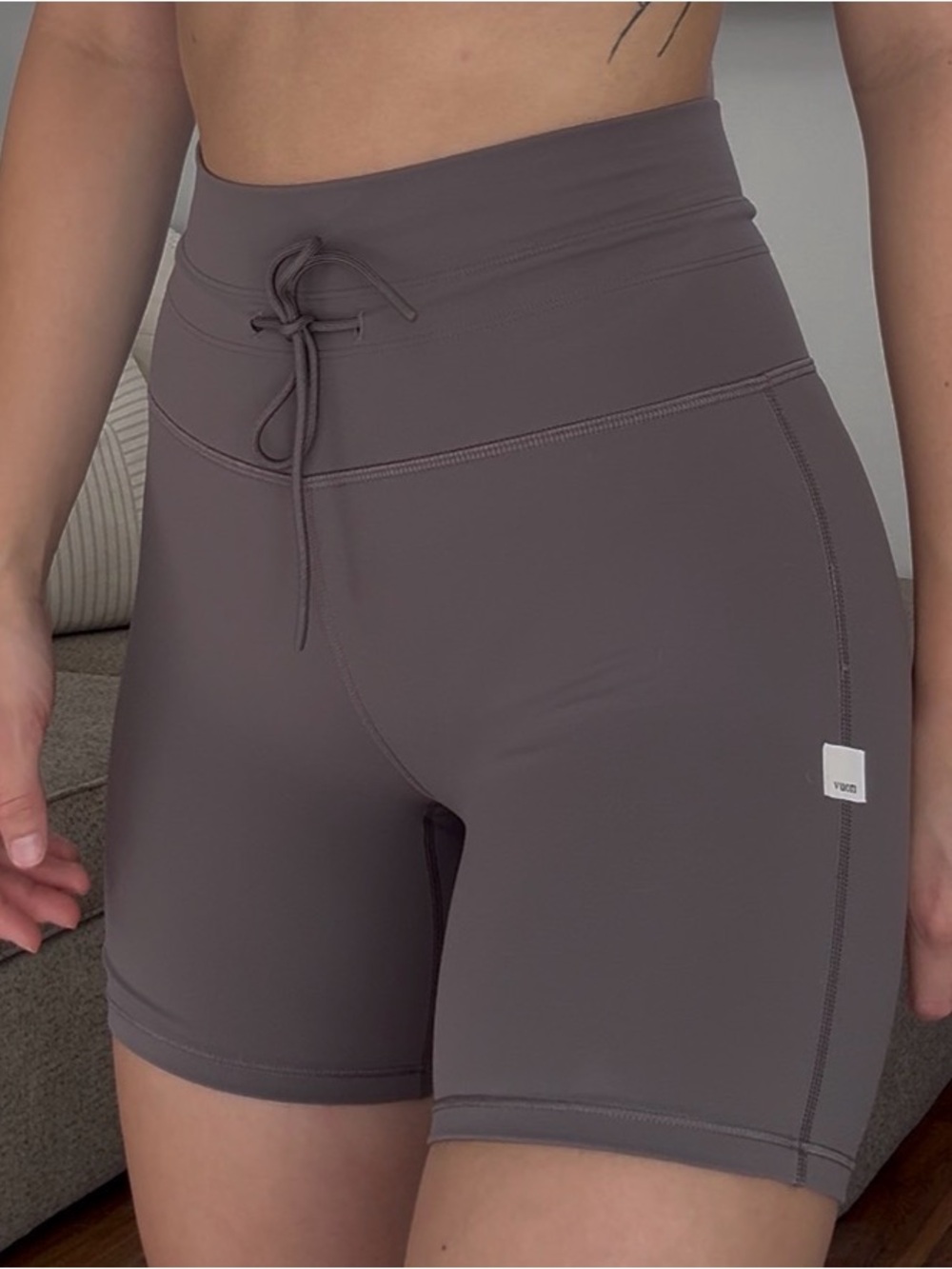 Vuori High-Waist Athletic Shorts in Taupe